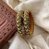 Dark Green Silk Thread Kundan Bangle -Diced Flower -G12227